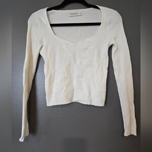 Abercrombie & Fitch Soft A&F Collection Cream Ribbed Long Sleeve Sweater